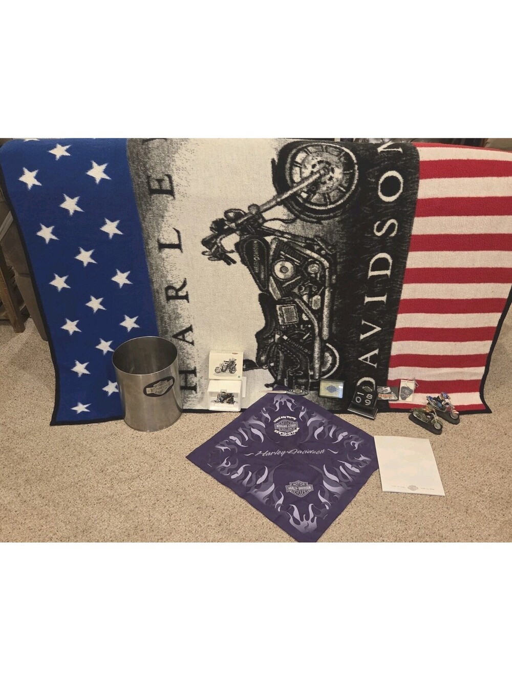 Harley Davidson 10 Piece Collectibles Lot Throw Blanket Ornament Calendar Etc